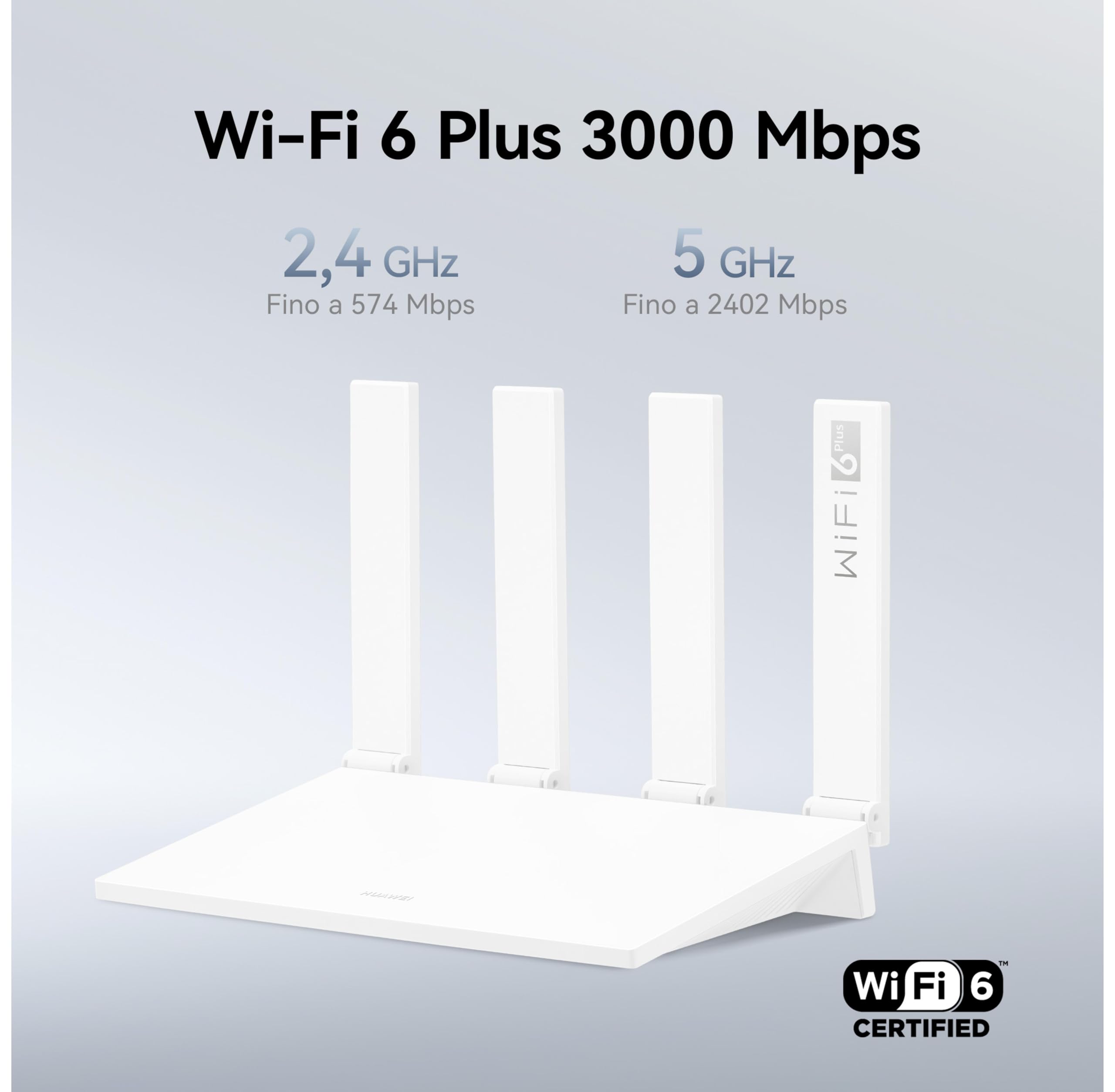 HUAWEI WiFi AX3 NEW Router, 6 Plus a 3000 Mbps, Larghezza di Banda Maggiore con 160 MHz, Gestione Intelligente del Domestico, Ampia Copertura, con HarmonyOS Mesh+, 30 Mesi di Garanzia