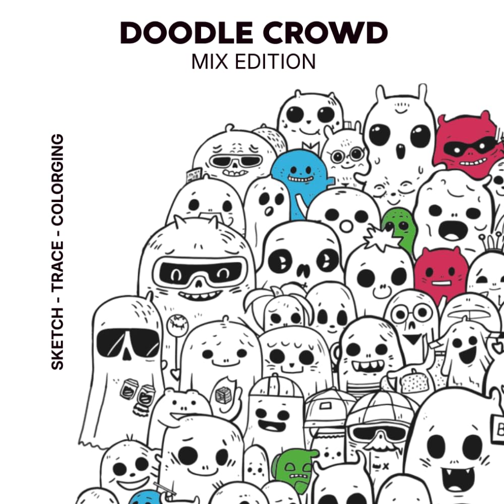 Doodle Crowd: Mix Edition - Kawaii Tracing and Coloring Book for Adults: 28 Variety Doodle Pages with Tiny Kawaii Illustrations to Trace, Color and Relax