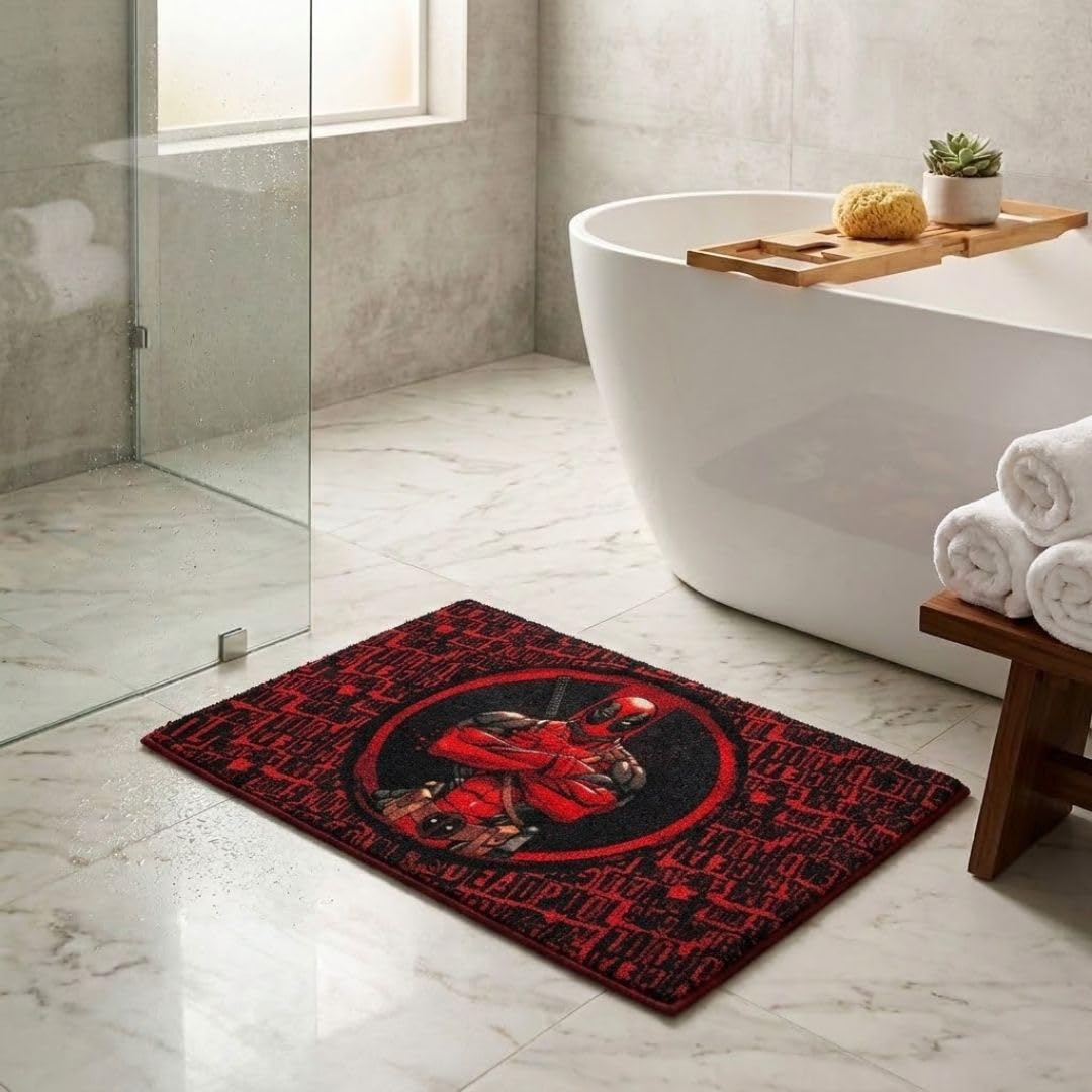 Athom Living MarvelRed in Color Deadpool Printed Colour Kids Premium Nylon Doormat, with Latex Backing, Anti-Skid Doormat, 37 x 57 cm, Pack of 1-image-30
