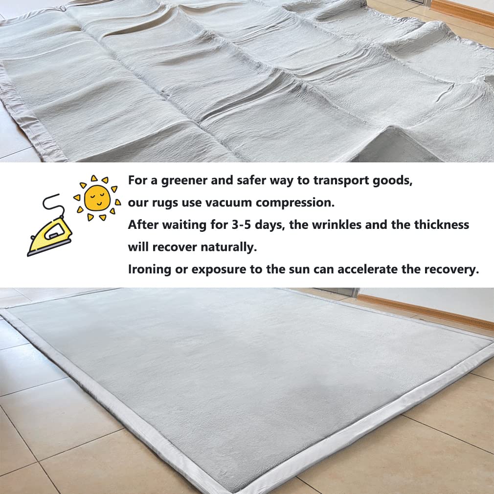 Kinderteppich Korallensamtteppich Teppiche Fürs Kinderzimmer Matten Teppich Anti Rutsch Unterlage Teppich Wohnzimmer, Silbergrau, 150x150cm