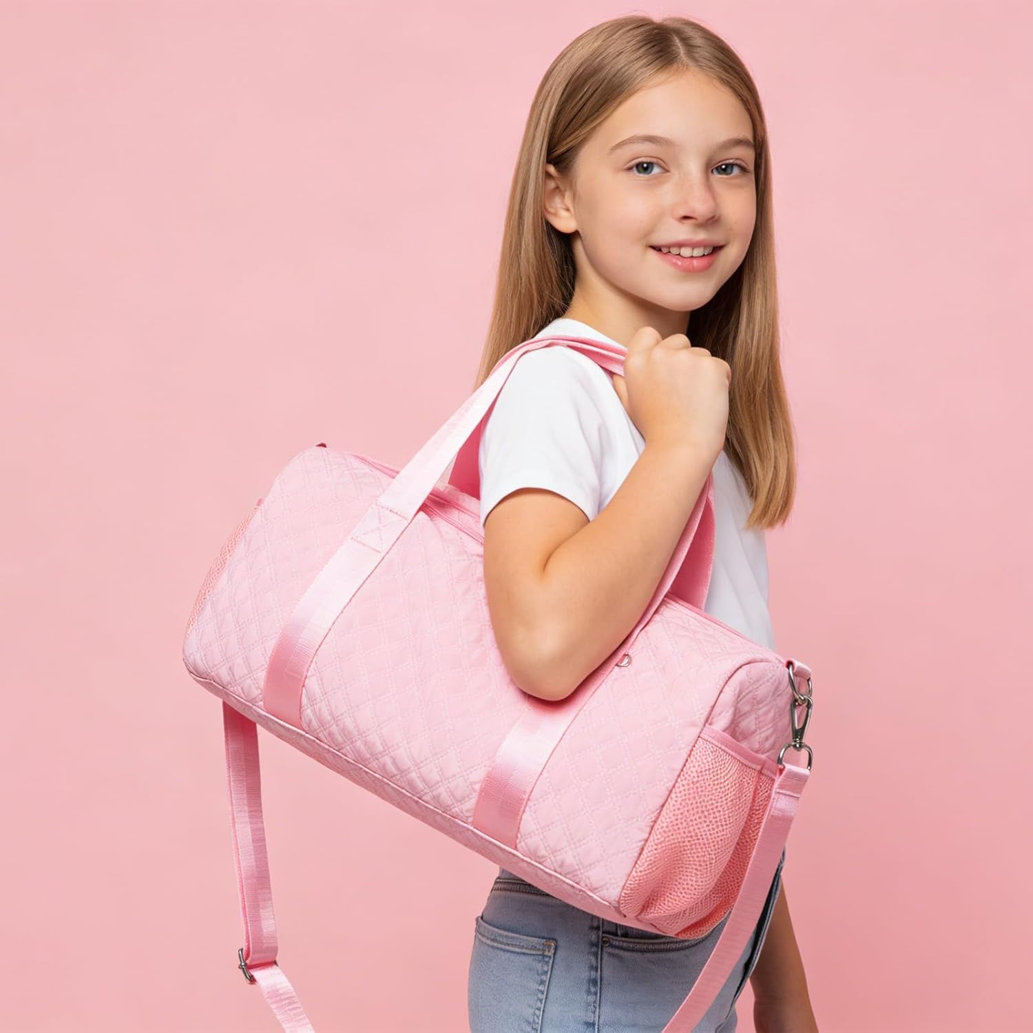 Pink Ballet Bags for Girls, Dance Duffle Bags with Wet & Shoe Compartments for Women, Overnight Travel Bags with Trolley Sleeve for Party Sleepover Bags