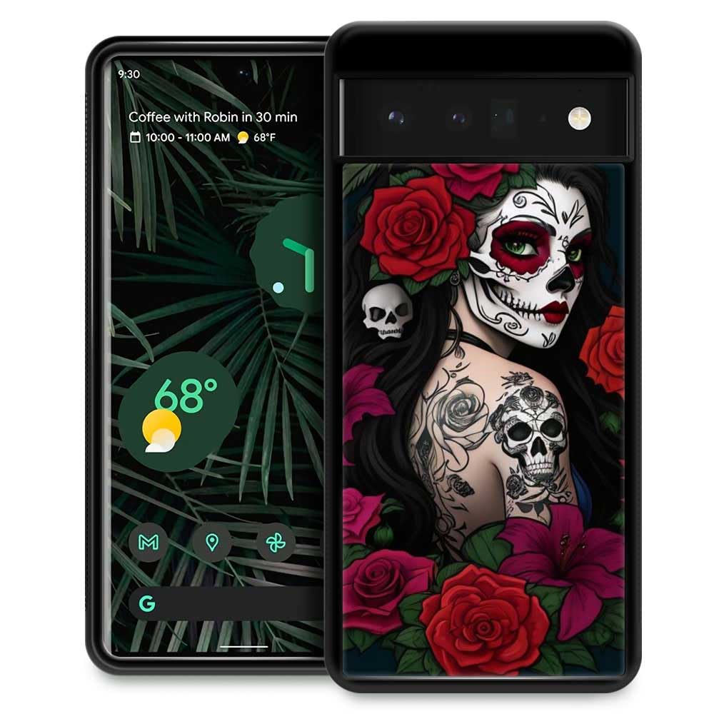 Goodsprout Compatible with Google Pixel 6 Pro Case,Lady Rose Skull Amazing Pattern Design Shockproof Anti-Scratch Hard PC ...