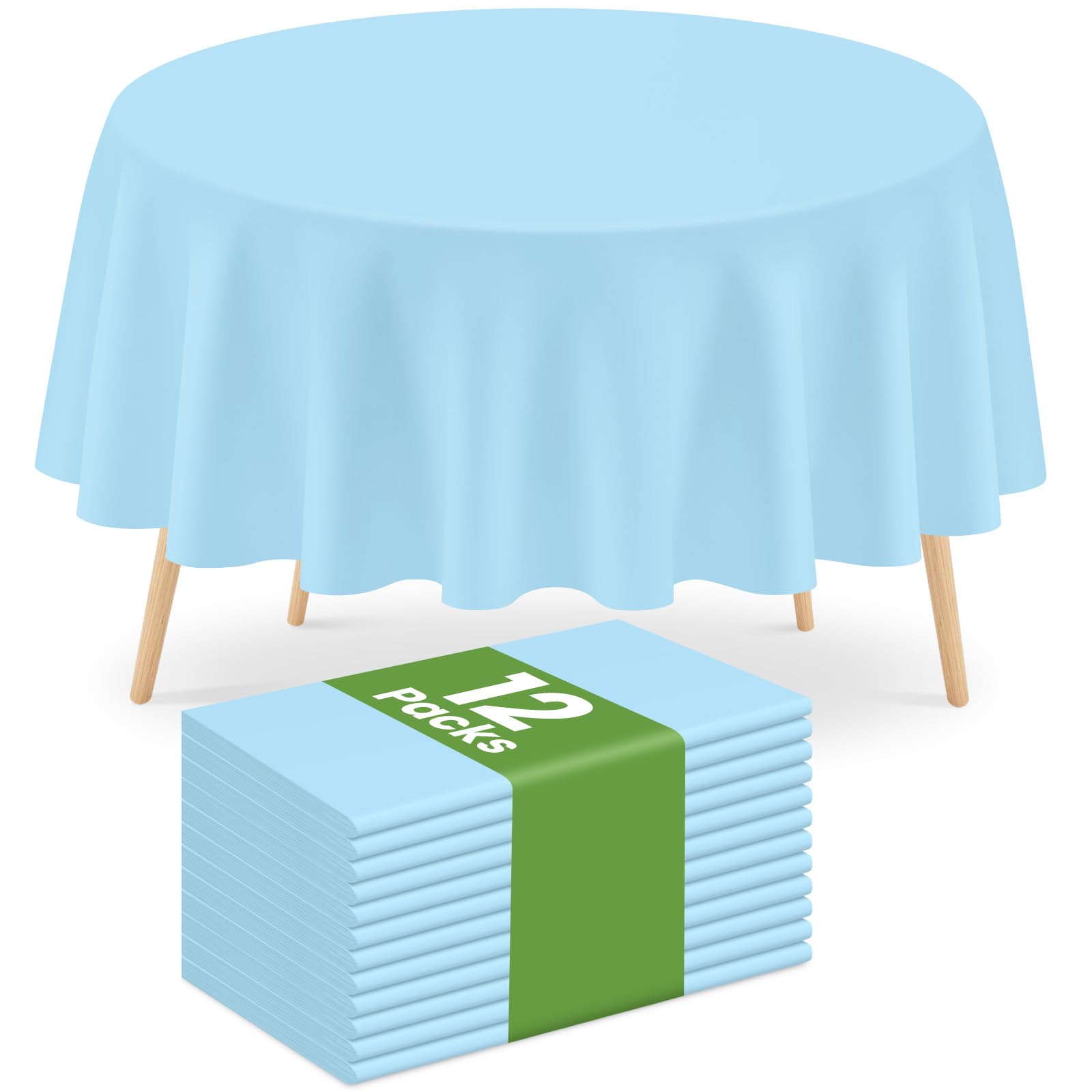 Mulbozy 12 Pcs Light Blue Round Plastic Tablecloth Disposable 84 Inch