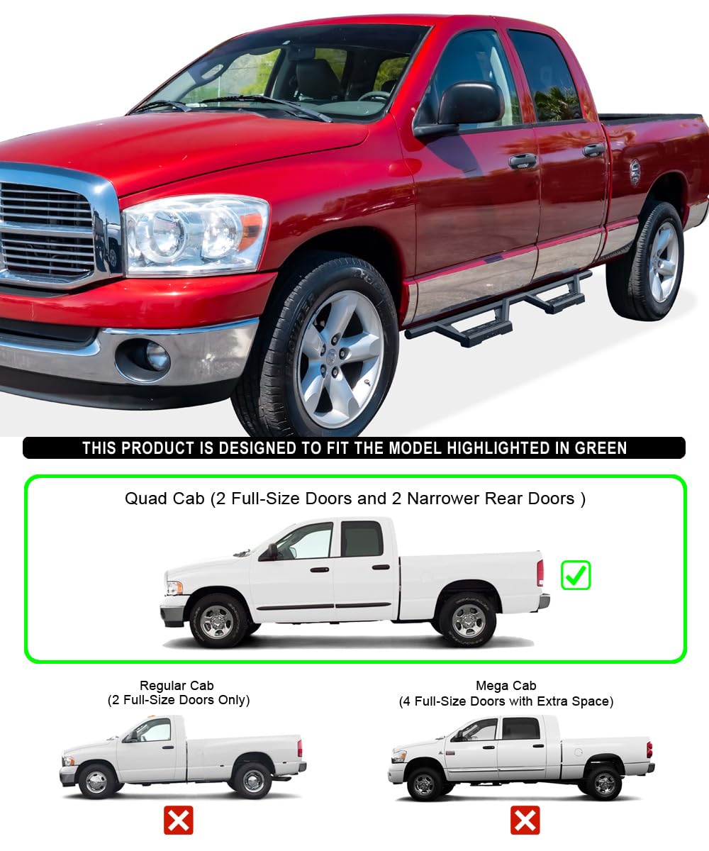 APS Drop Steps Running Boards Compatible with Dodge Ram 1500 2002-2008 Crew Cab & 2500/3500 2003-2009 | (Excl. Daytona, Rumble Bee and SRT-10) | 304 Stainless Steel Side Steps | 5-Year Warranty