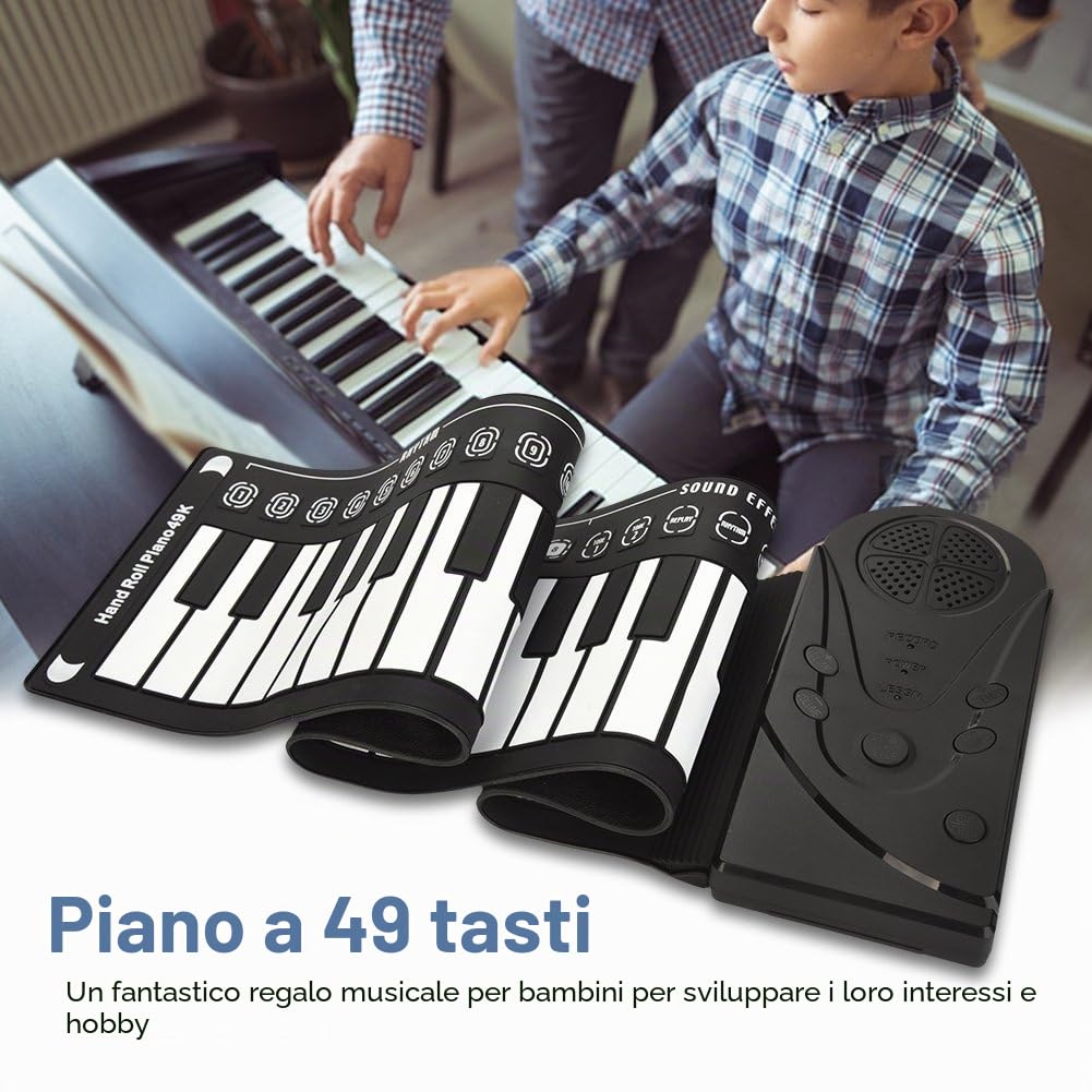 Dilwe Pianoforte Roll Up, Pianoforte Pieghevole Portatile 49 Tasti Tastiera Musicale per Bambini Principianti