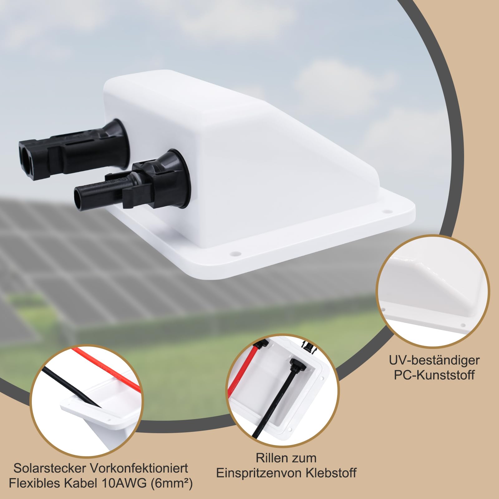 Witproton Dual-Solar-Kabeleinführung Gehäuse – ABS, UV-beständig, Mit 3 M 10 AWG Kupferkabel, Für Wohnmobil, Boot, Wohnwagen