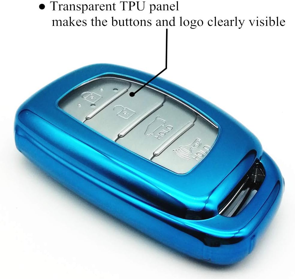 Blue TPU Key Fob Case Cover Remote Shell Holder Skin Protector with Keychain for Hyundai 2019 2020 2021 Elantra Tucson Venue Ioniq 2018 Sonata 3 4 Buttons
