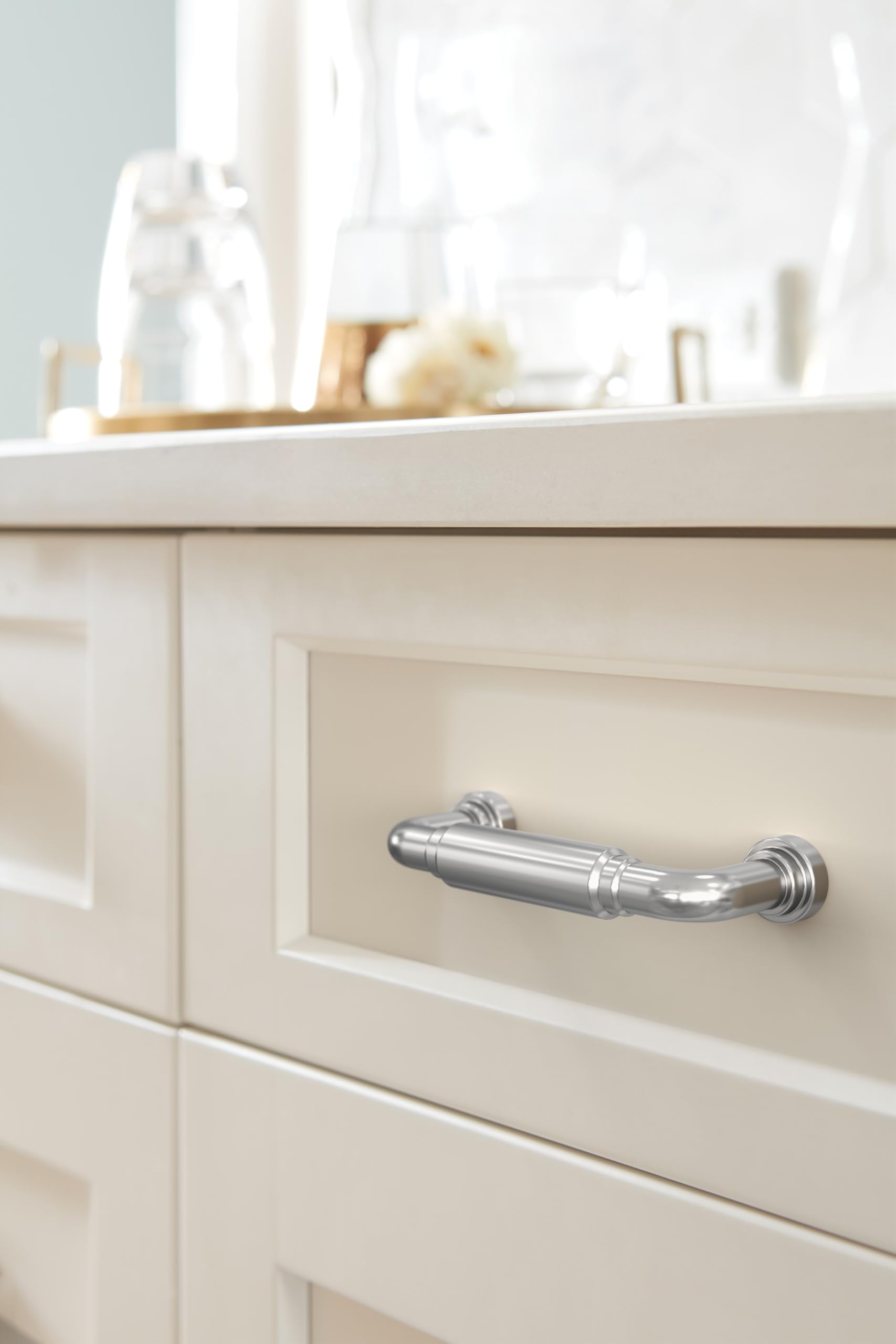 Condition photo showing New/Like New for amerock coble 3 inch (76mm) center-to-center polished chrome cabinet pull, bp3766126