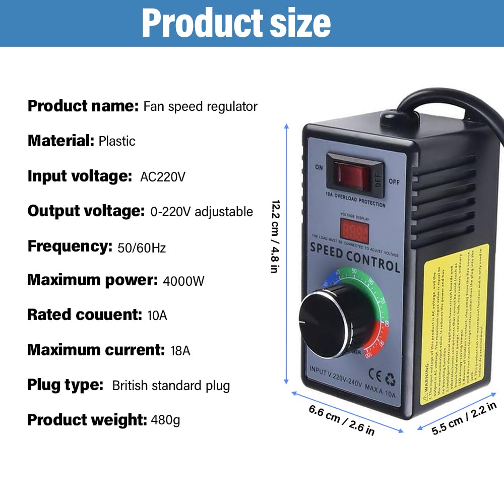 Regulator prędkości obrotowej 230 V, przetwornica częstotliwości, AC 220 V, 10 A, moc szczytowa 4000 W, regulator prędkości obrotowej silnika z zabezpieczeniem przed przeciążeniem, regulator