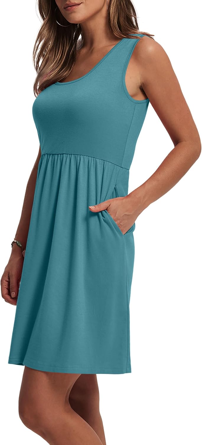 WIHOLL Women's Summer Dress 2026 A-Line Sleeveless Casual Sundress with Pockets Floral/Solid thumbnail
