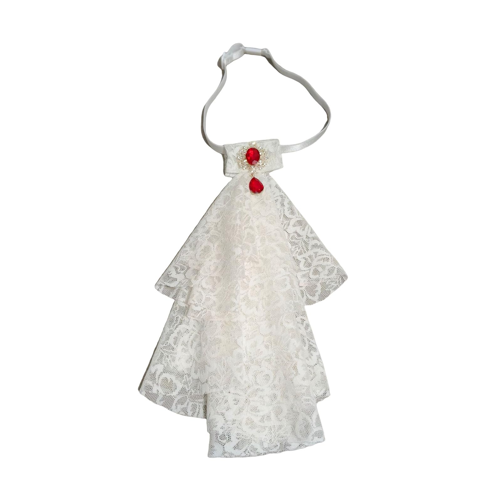 Dasbsug Unisex White Renaissances Elizabethan False Collar Rhinestones Jabot Pleated Ruffled Lace Victorian Detachable Necktie Theatrical Props