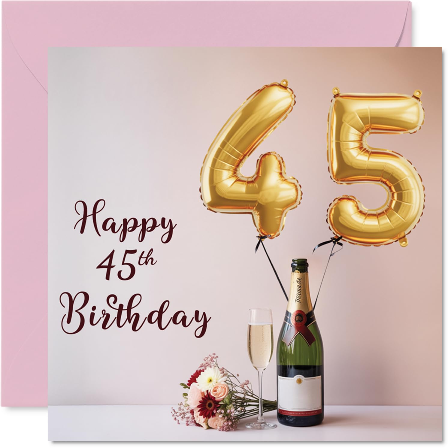 45th Birthday Cards for Women and Men, Balloons & A Bottle of Bubbly