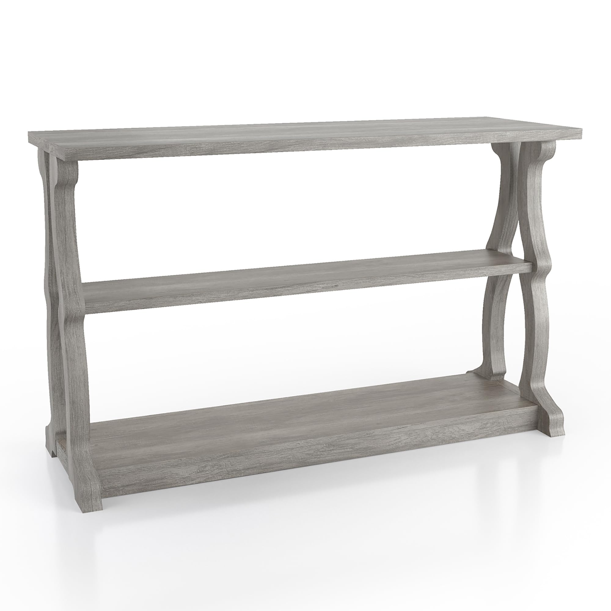 24/7 Shop at HomeRuff Farmhouse Storage 48 in. Wood Console Table with 2 Open Shelves for Living, Hallway, Bedroom, Dressing Room, Vintage Gray Oak