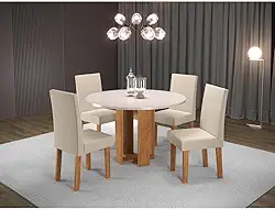 Conjunto Sala de jantar Chiara Mesa Redonda com 4 Cadeiras Vênus Mel/Blonde/Bege