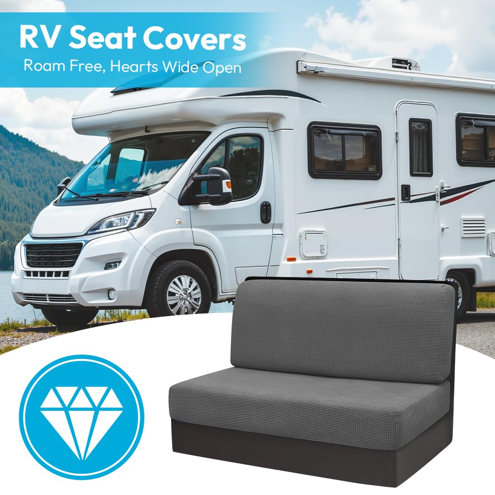 2 Stück Camper Kissenbezüge, 1 Set Spannbezüge Couch, RV-Sitzbezüge, Wohnwagen Polster, Sofa-Sitzkissenbezüge, Wohnmobil-Sitzbezüge für Anhänger Reisemobilsitz, Waschbar (4 Stück Hellgrau)