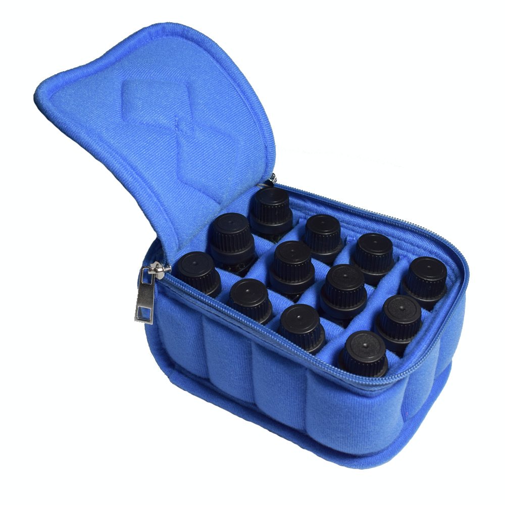 EssentiEssential Oil Carrying Case Holds 10 Bottles for Roller Bottles 5ml - 10ml (Blue)