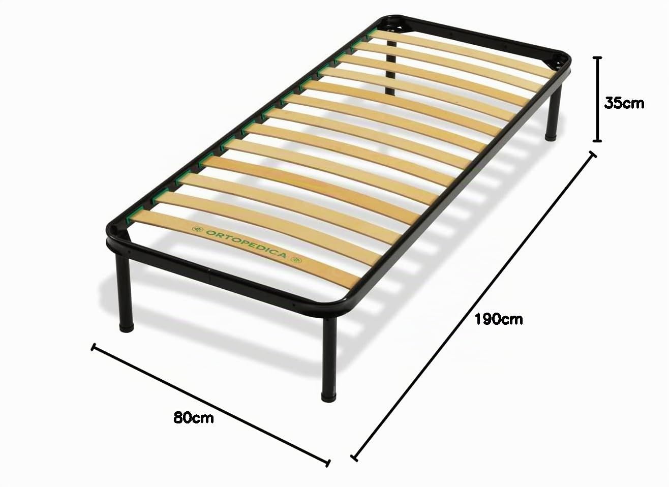 Bed Store SISTEMI RIPOSO Rete 80X190 H35 Cm Per Letto Singolo A Doghe In Legno Curvato Misura Singola Standard Ortopedica Con 4 Piedi Altezza 30Cm Con Tappi