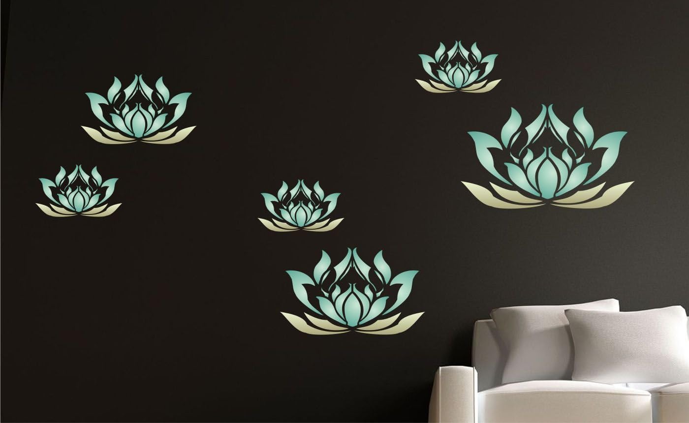 Lotus Flowers Stencil, 14 x 14 inch (L) - Large Lotus Flower Mural Stencils for Painting Template