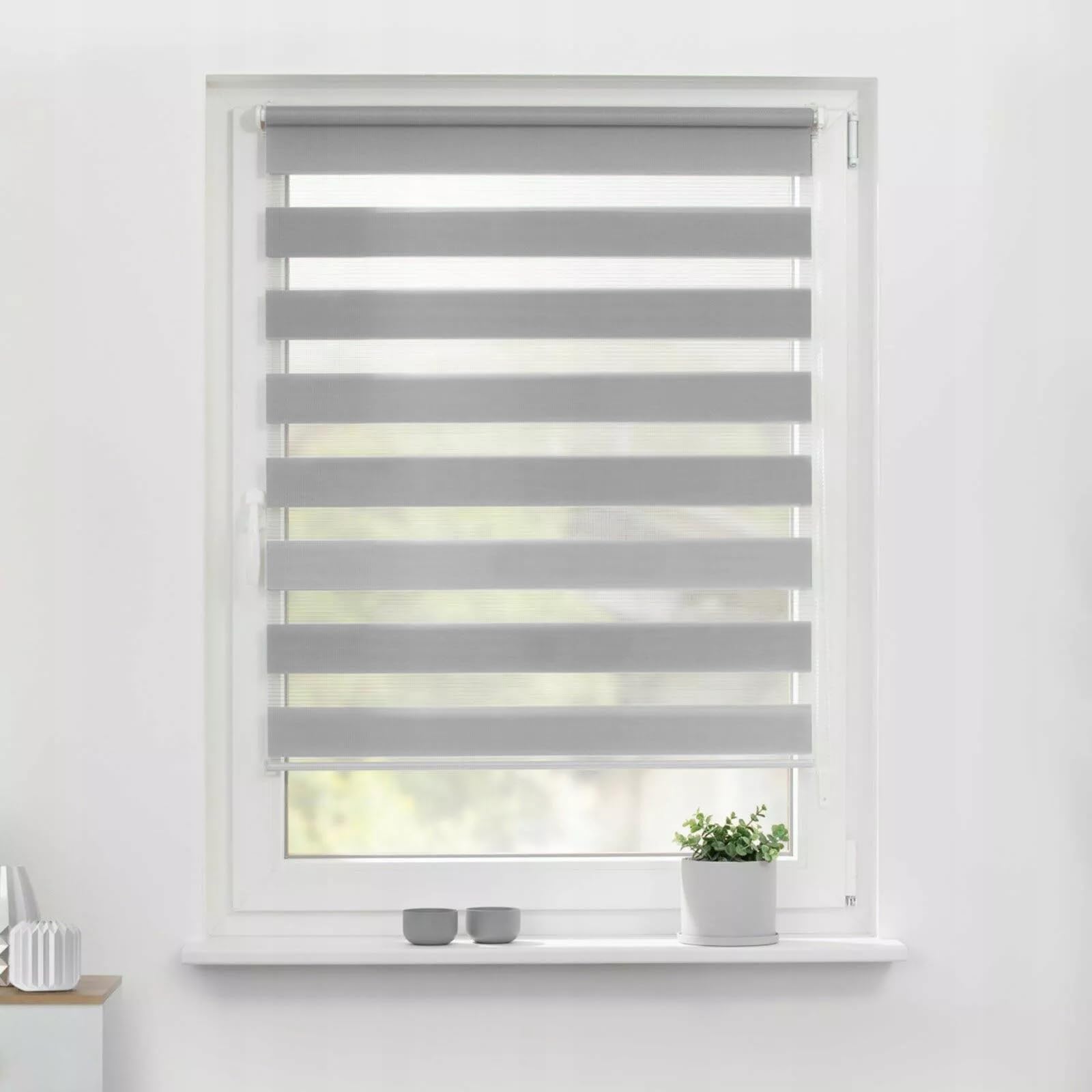 Tropik Home Day and Night Vision Zebra Roller Blinds, Easy Installation, Available in White, Black, Cream, Grey or Dark Grey, 20 Width sizes, 150cm Drop (Grey, 45cm Wide (17.7"))