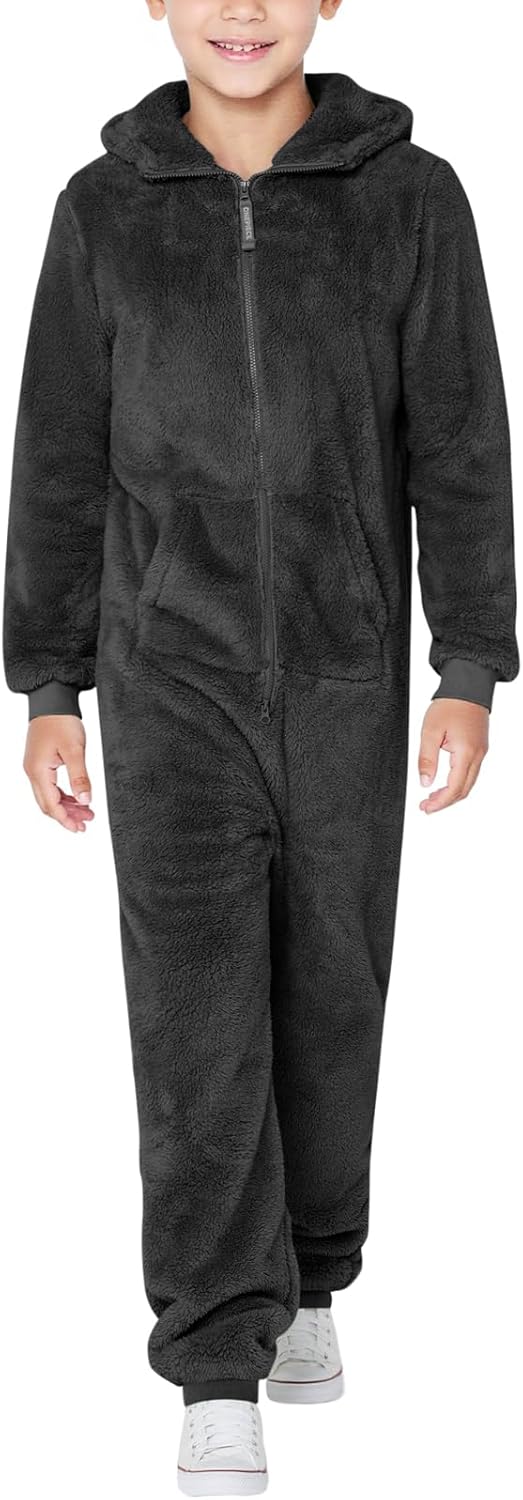 rrhss Boys Fleece Hooded Onesie Pajamas Kids Long Sleeve Zip-Front One Piece Sleepwear 5-14 Years