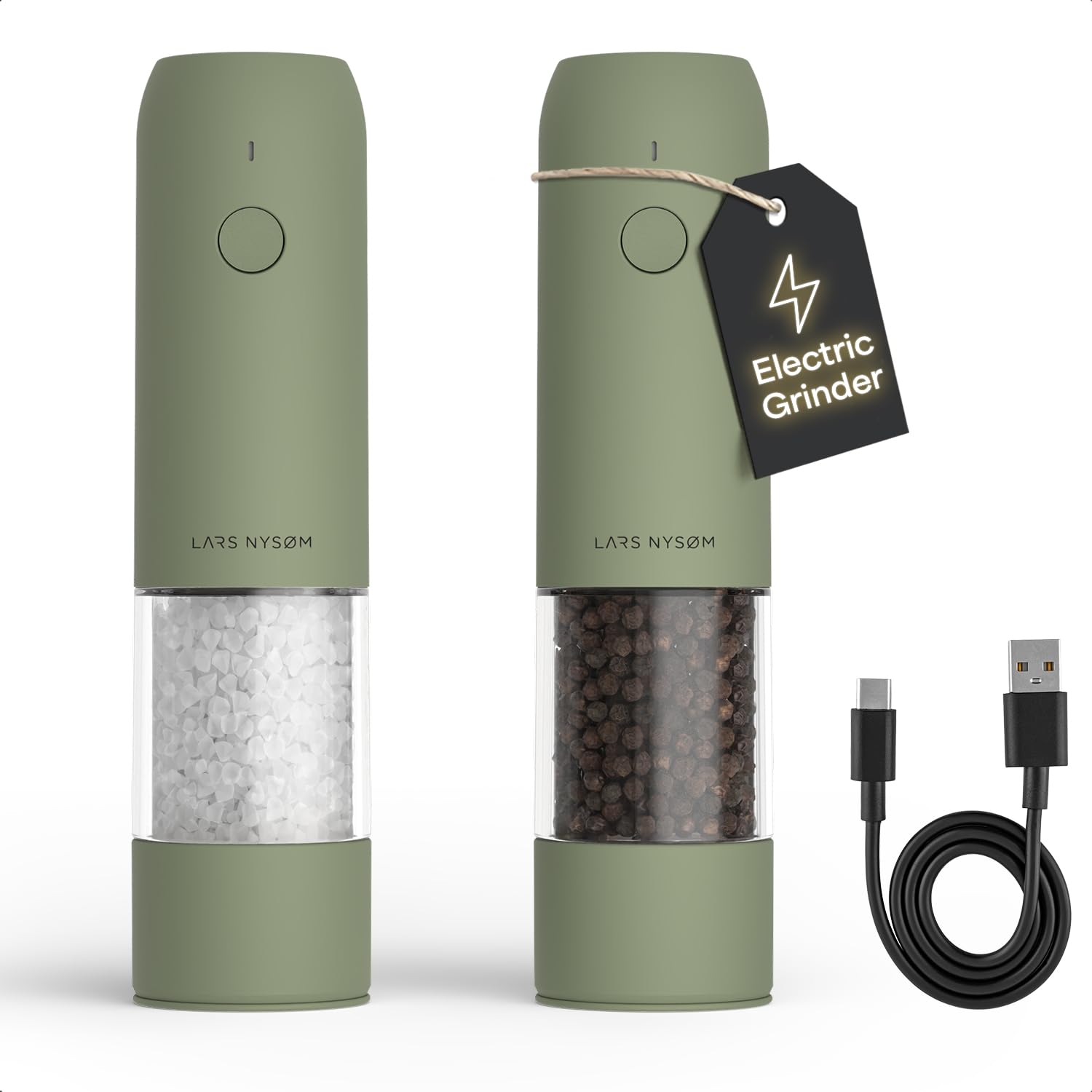LARS NYSØM Electric Salt and Pepper Grinder Set - USB Rechargeable Mill Set