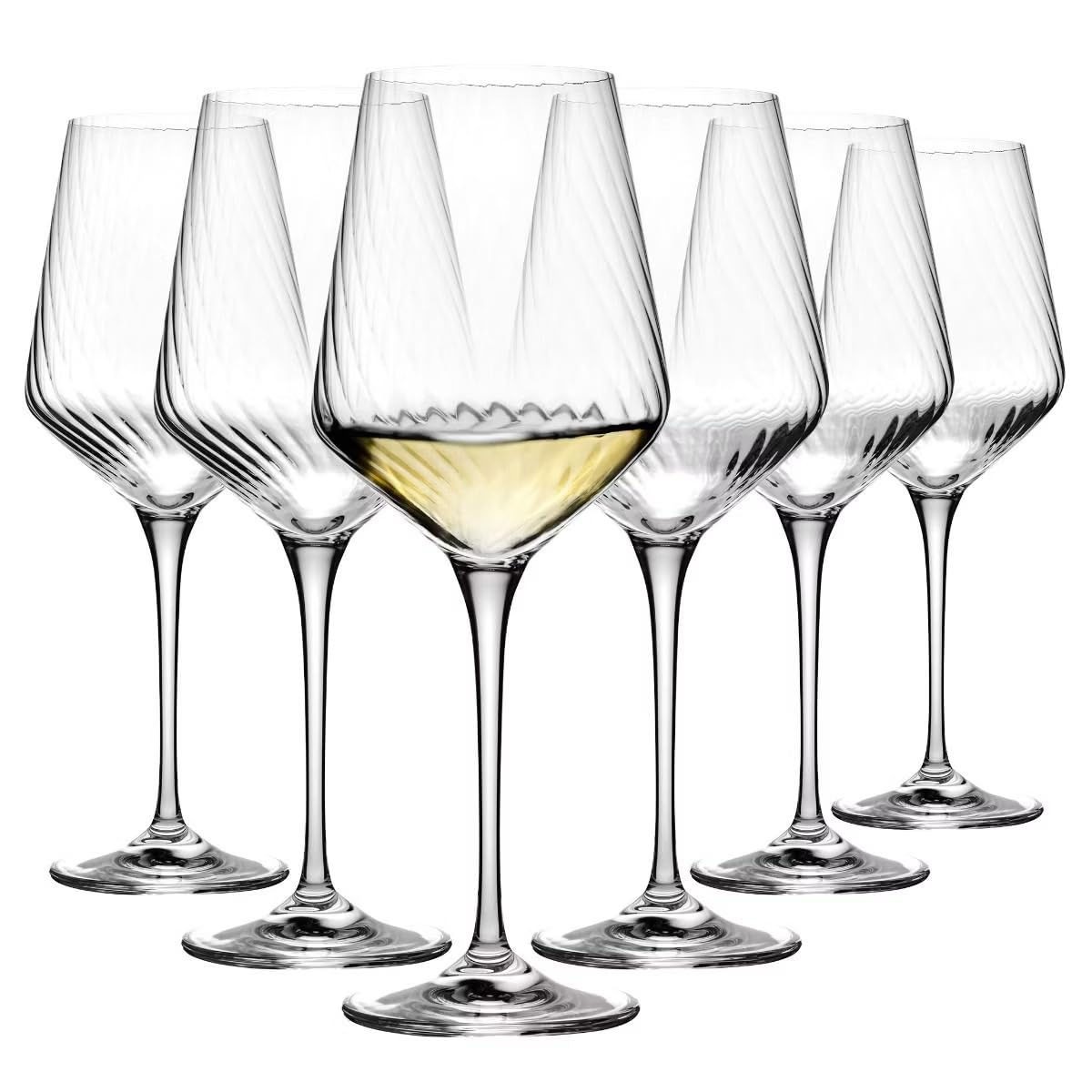 KROSNO Kieliszki do Białego Wina Avant-Garde LUMI, Zestaw 6 x 450 ml | Szkło Kryształowe Bezołowiowe, zdobienie optyczne, do chardonnay, win musujących i koktajli, zmywarka