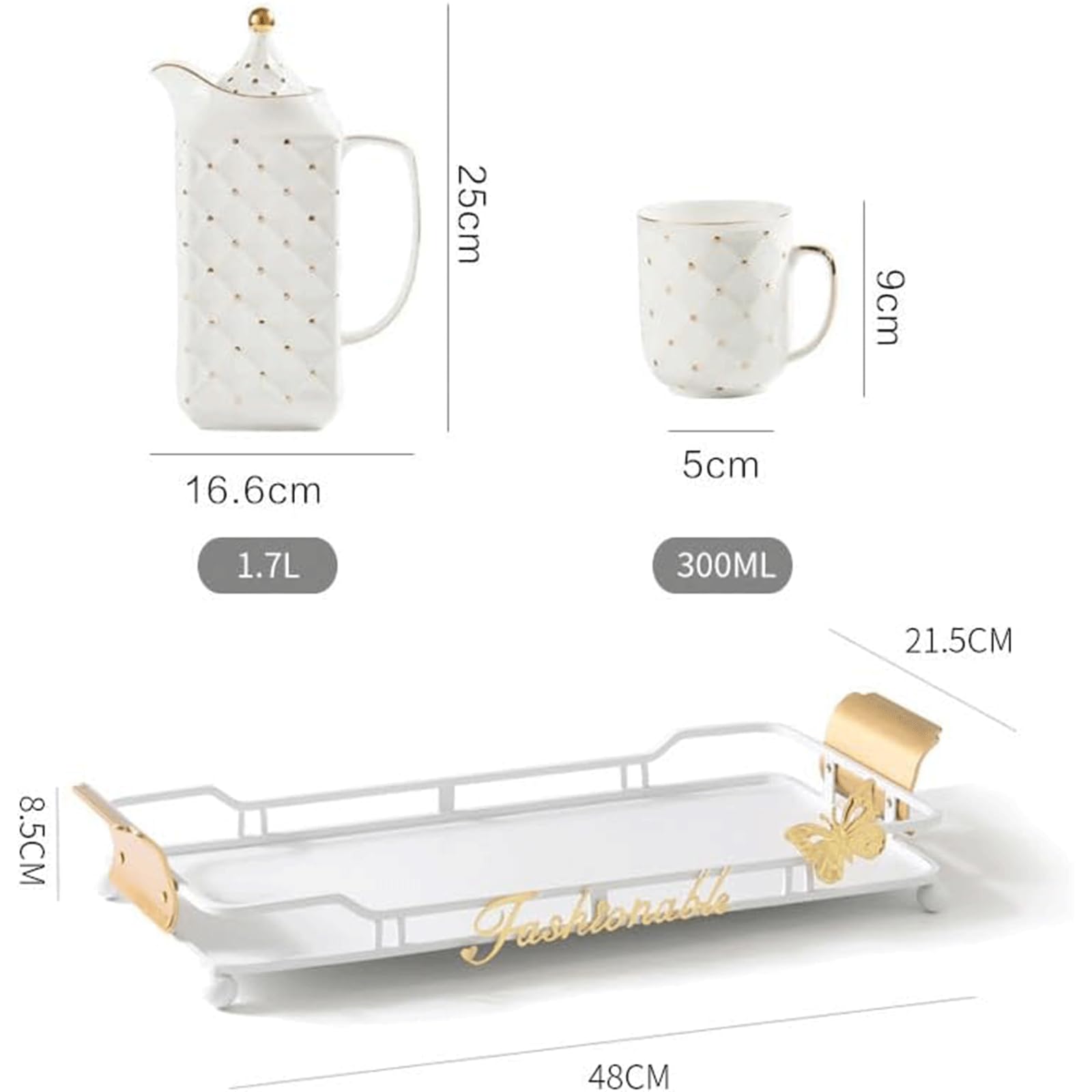 Zestaw Do Herbaty Z Dzbankiem Na Wodę I Ceramicznymi Filiżankami*6, Metalowy Uchwyt Na Kubki I Tacka, Dzbanek Na Kawę/Soki/Mleko, Butelka Na Zimną Wodę, Kubki D