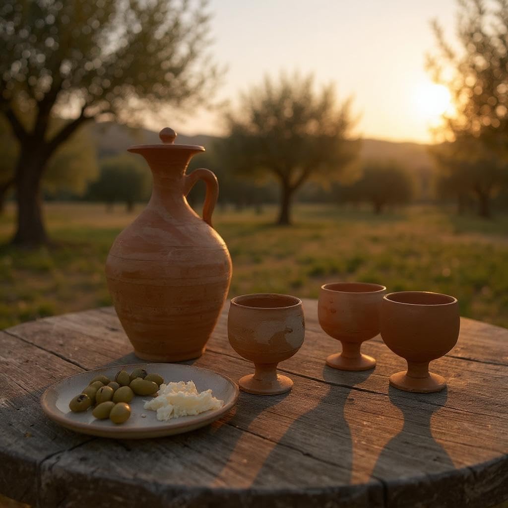 Set Berbero Marocchino in Terracotta, Brocca 2,5L con 4 Bicchieri, Fatto a Mano, Caraffa 31cm con Bicchieri 11cm
