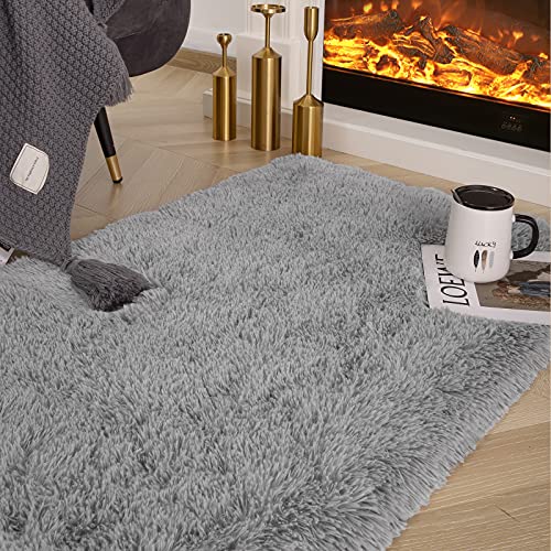 Ompaa Fluffy Grey Hallway Runner Rugs For Bedroom Bed Side Non-Slip thumb #2