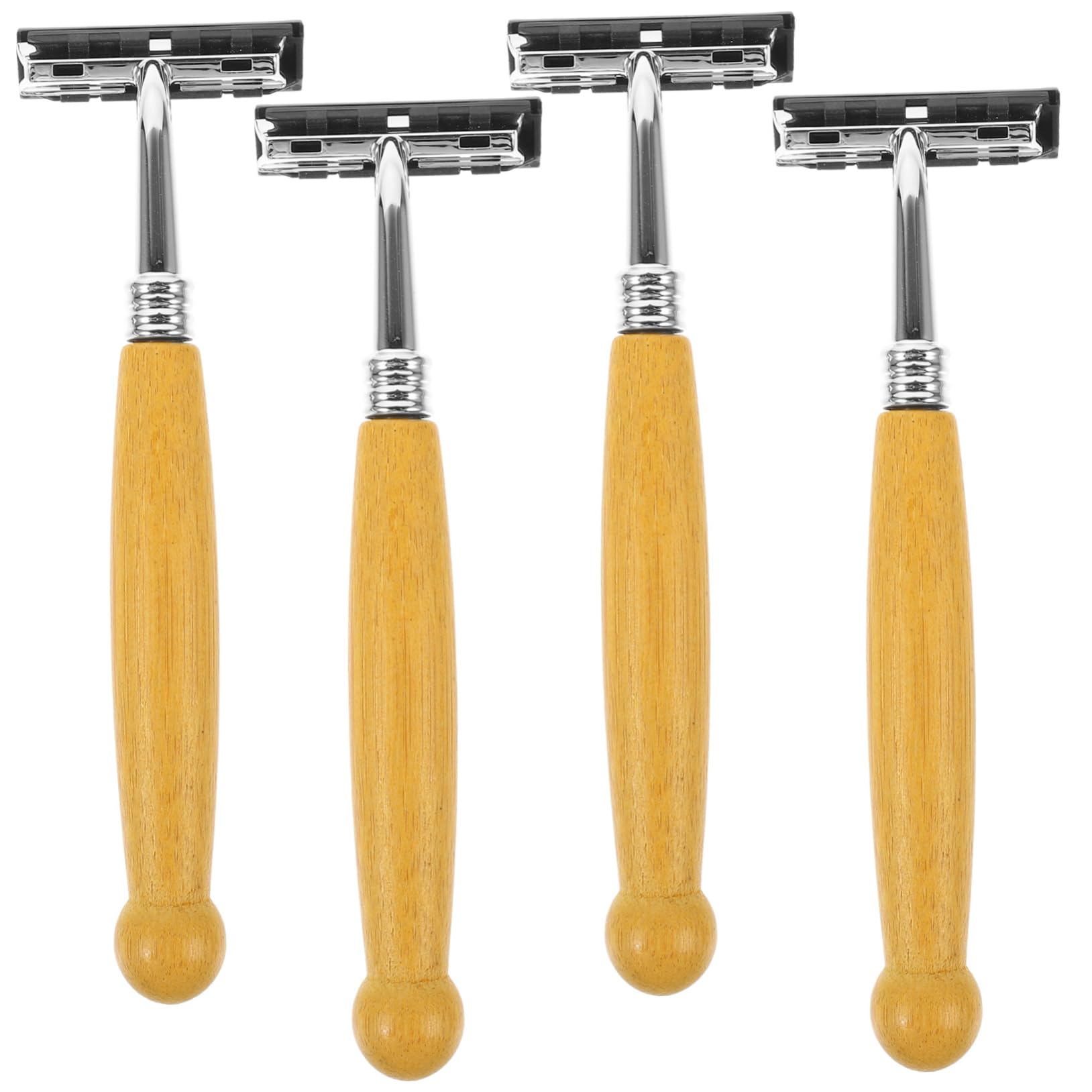 Didiseaon 4-piece Bamboo Handle Razor Set Men's Shaving Razor Hair Clipper Old Style Shaver Smooth Shave Experience