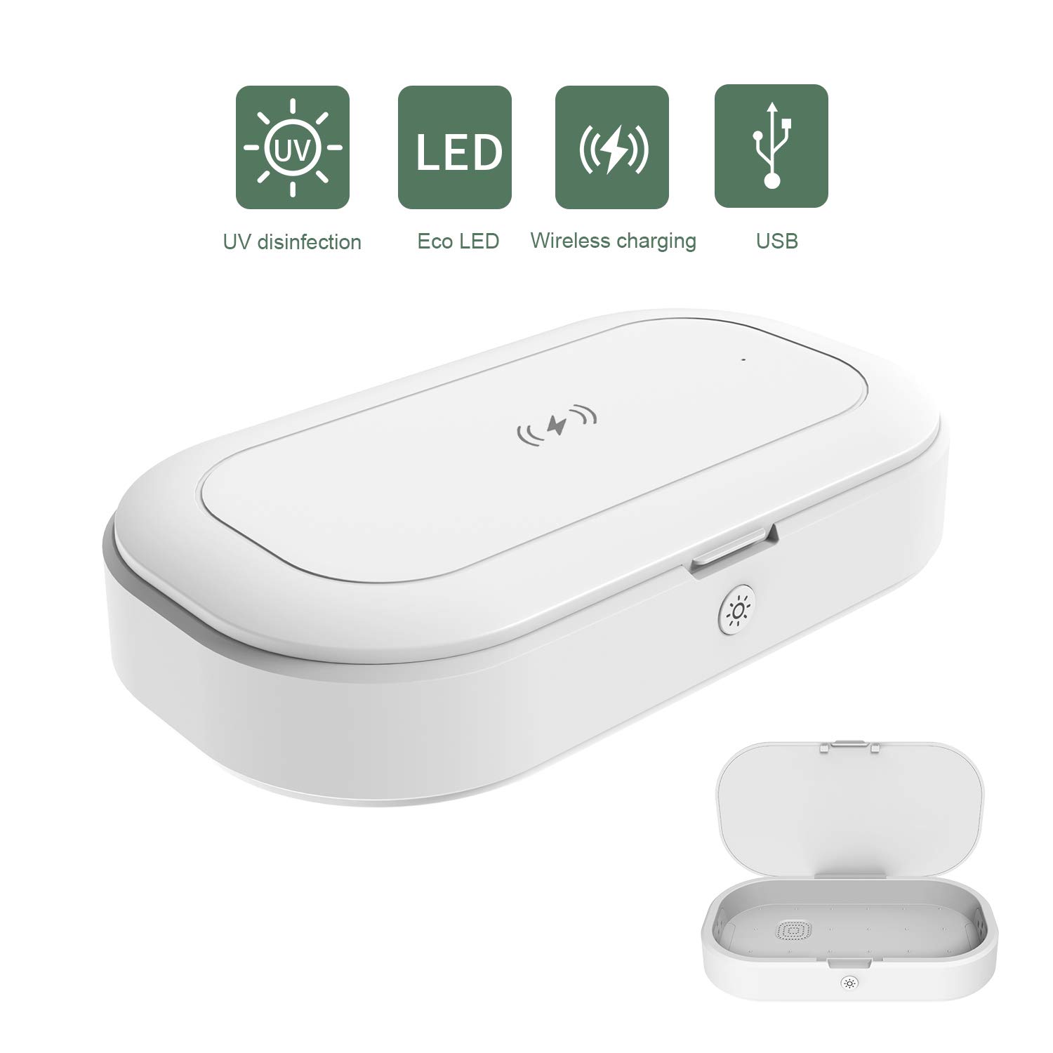 Boîte de désinfection à lumière UV, machine de désinfection portable pour téléphone de voyage, multifonction, sans fil, rechargeable avec fonction d'aromathérapie pour bijoux, masques, lunettes, clés
