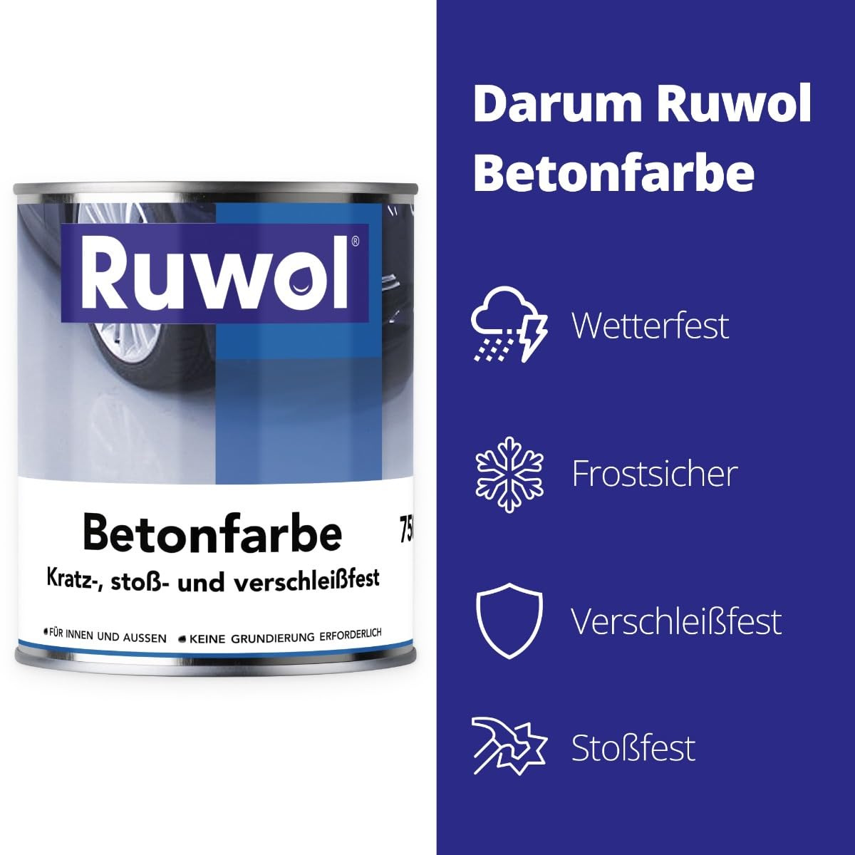 Betonfarbe Lichtgrau (RAL 7035) 750 ml - Betonfarbe außen frostsicher - Bodenfarbe Außen- fassadenfarbe sockelfarbe Farbe für Beton, Holz, Stein - Innen & Außen - Terrassen und Einfahrten