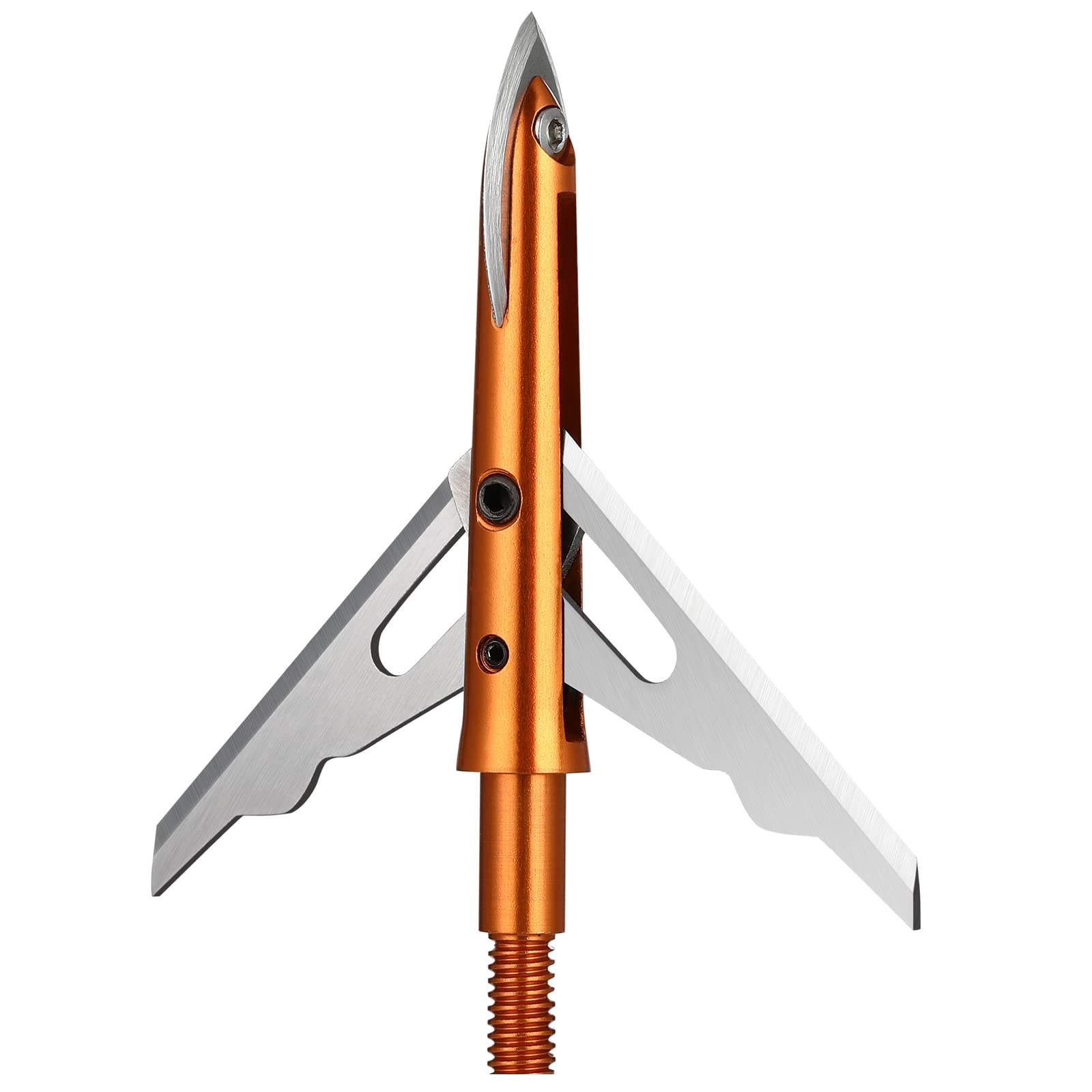 MAXONE Archery Broadhead 100 Grain, 6-Pack Mechanical 2-Blade Hunting Arrow Head with No Collar, Machined Aircraft Aluminum Ferrule, 035” Blades, 2” Cutting Diameter