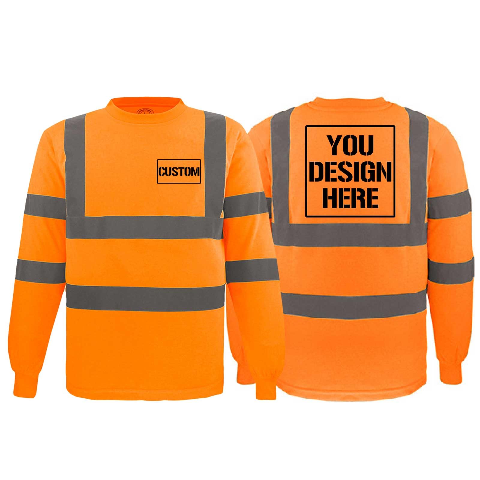 T-shirt haute visibilité réfléchissant à manches longues pour homme avec imprimé personnalisé haute visibilité