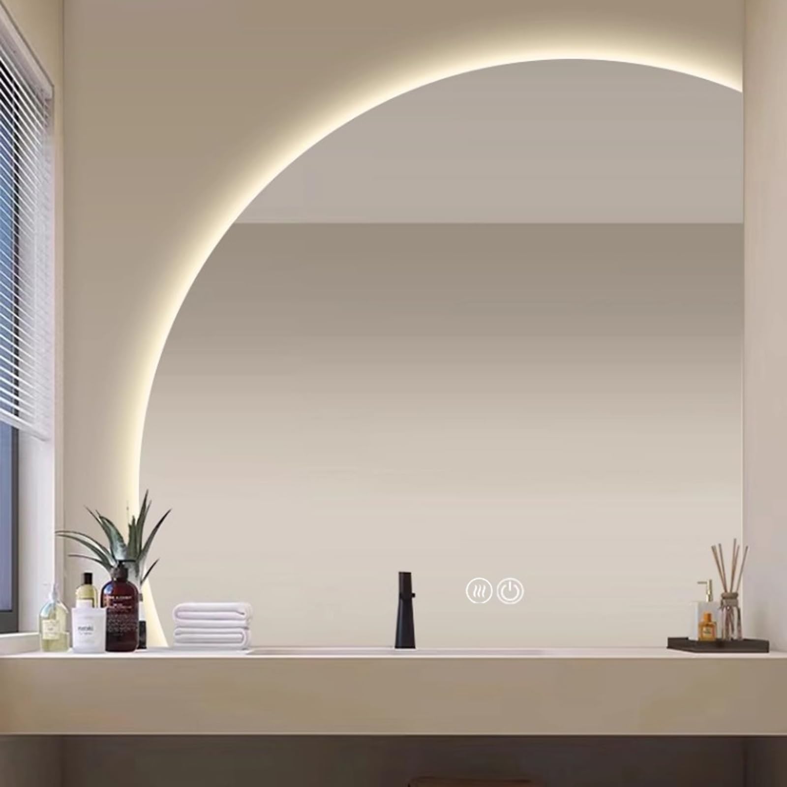 THNSAWX Bathroom Mirror with Lights, Half Moon Vanity Mirrors, Irregular Anti-Fog Backlit Mirrors, 3 Colors Dimmable Makeup Mirror, Explosion Proof(Right Cut,110cm/43.3in)