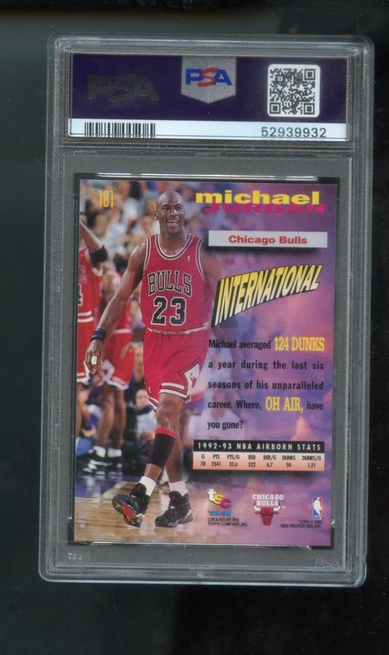 1993-94 Topps Stadium Club #181 Michael Jordan PSA 9 Graded Basketball Card NBA Frequent Flyers Chicago Bulls 1993 1994 93-94 MINT