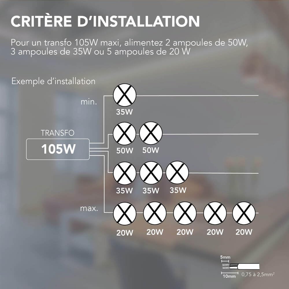 Tibelec 203330 Transformateur électronique pour Lampes halogènes 12 V 105 W Maxi