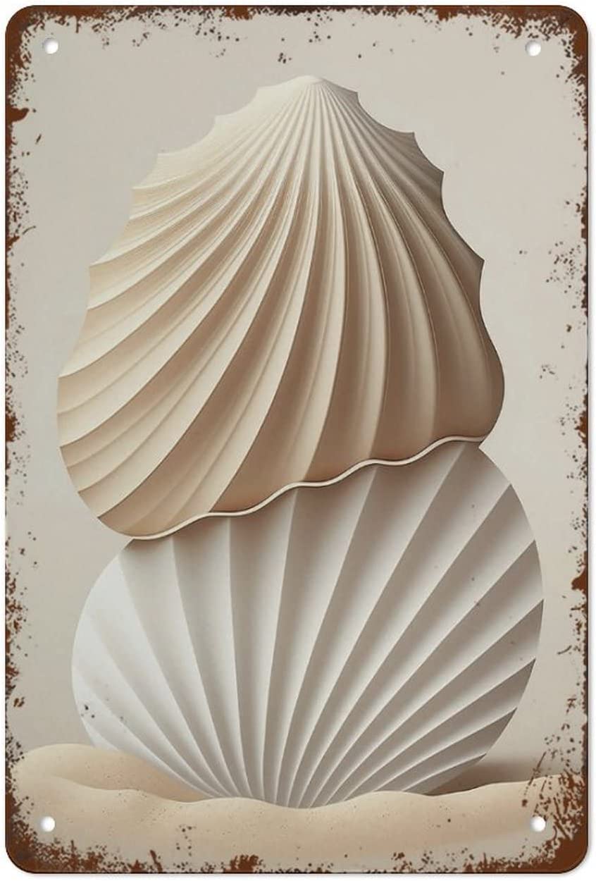 Seashell Wall Art Printable - Coastal Decor - Shell Digital Download - Seashell Art - Minimalist Pri Retro Nostalgic Metal Tin Sign Mother's Day Signs 8x12 Inch