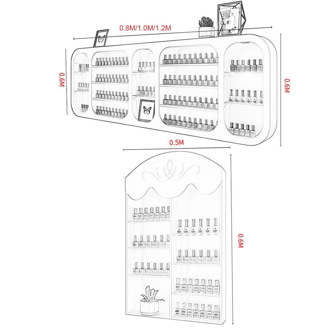 Estante de Pared para esmaltes de uñas: Organizador Multifuncional para aceites Esenciales, perfumes y Productos de Belleza. Estante de Pared para salón de Belleza y manicura (0,8 m).