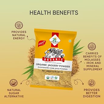24 Mantra Organic Unbleached Jaggery Powder 2 lb Contains Molasses | Source of Iron & Essential Minerals | Natural Sugar Alternative | USDA Certified Organic