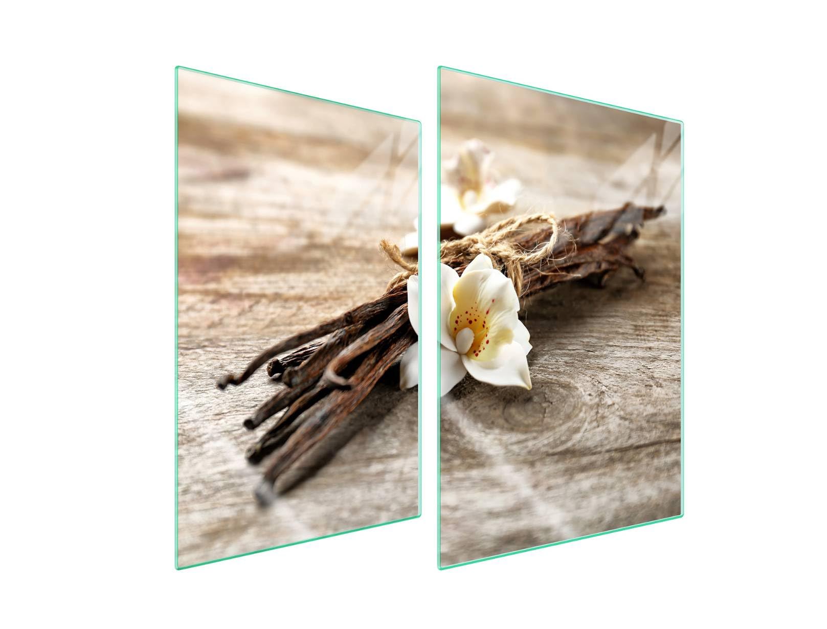 TMK ArtDeko Placa protectora de vitrocerámica 35 x 52 cm 2 piezas cocina eléctrica universal para inducción protección contra salpicaduras tabla de cortar de vidrio templado, Vainilla