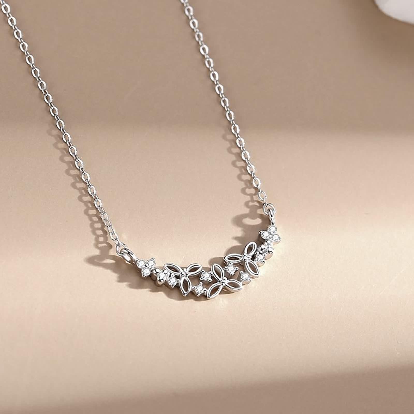 Collana Moissanite Donna, Collana Lunga Elegante Ciondolo Catenina Gioielli Oro Bianco 9K/14K/18K Fiore Cavo 40+5cm