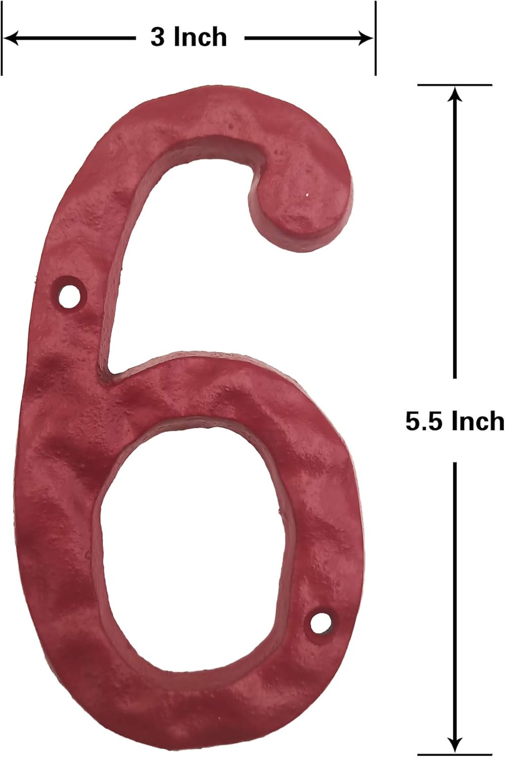 BetLight 5.5 Inch High Cast Iron House Number, Solid Hammered Home Address Numbers, Elegant Red Finished-Number 6