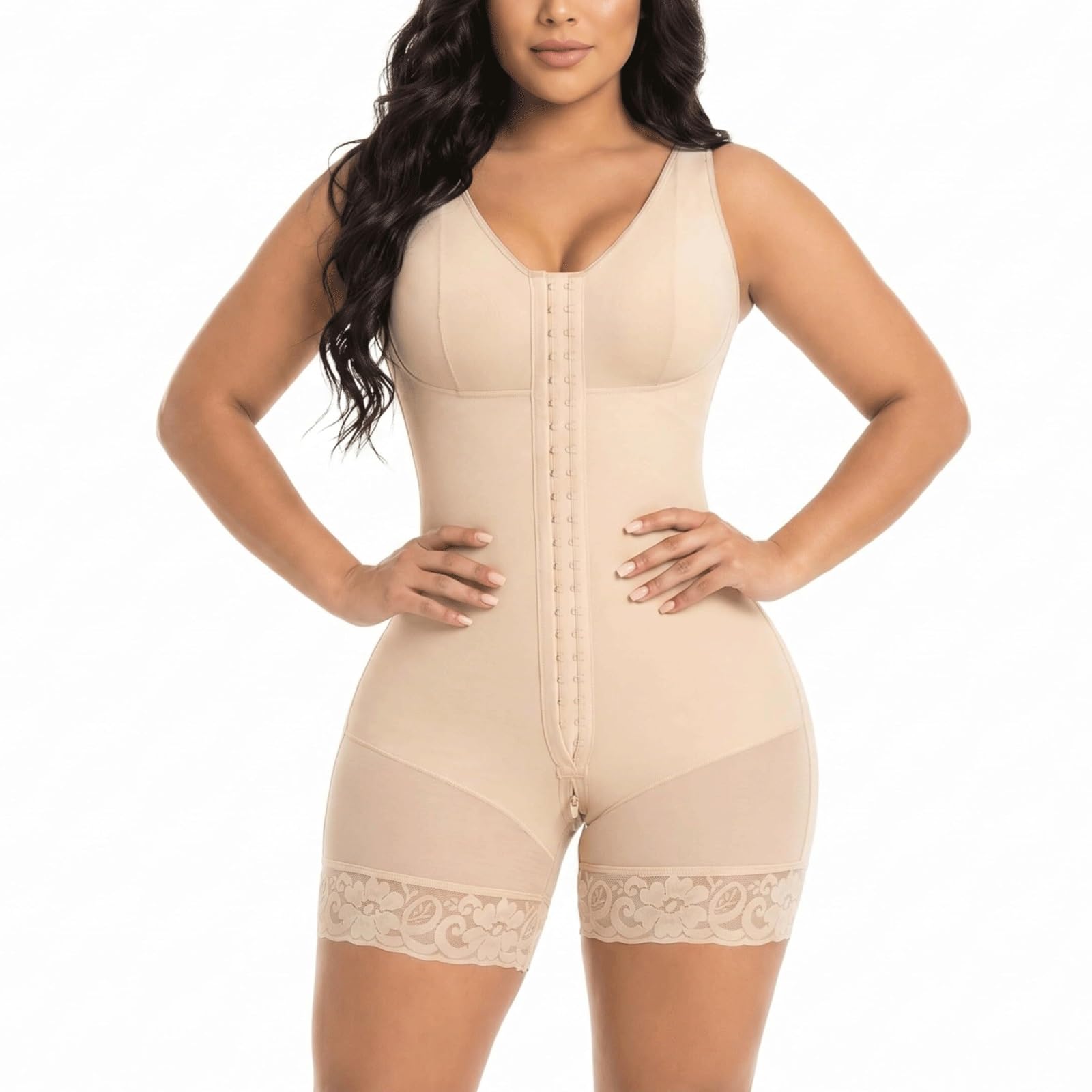 Rieort Lifter Shapewear Body Shaper for Women with Hooks Closure Tummy Control Underwear Enhancer Bodysuit Butt Panties Slimming Girdle(Apricot,M)