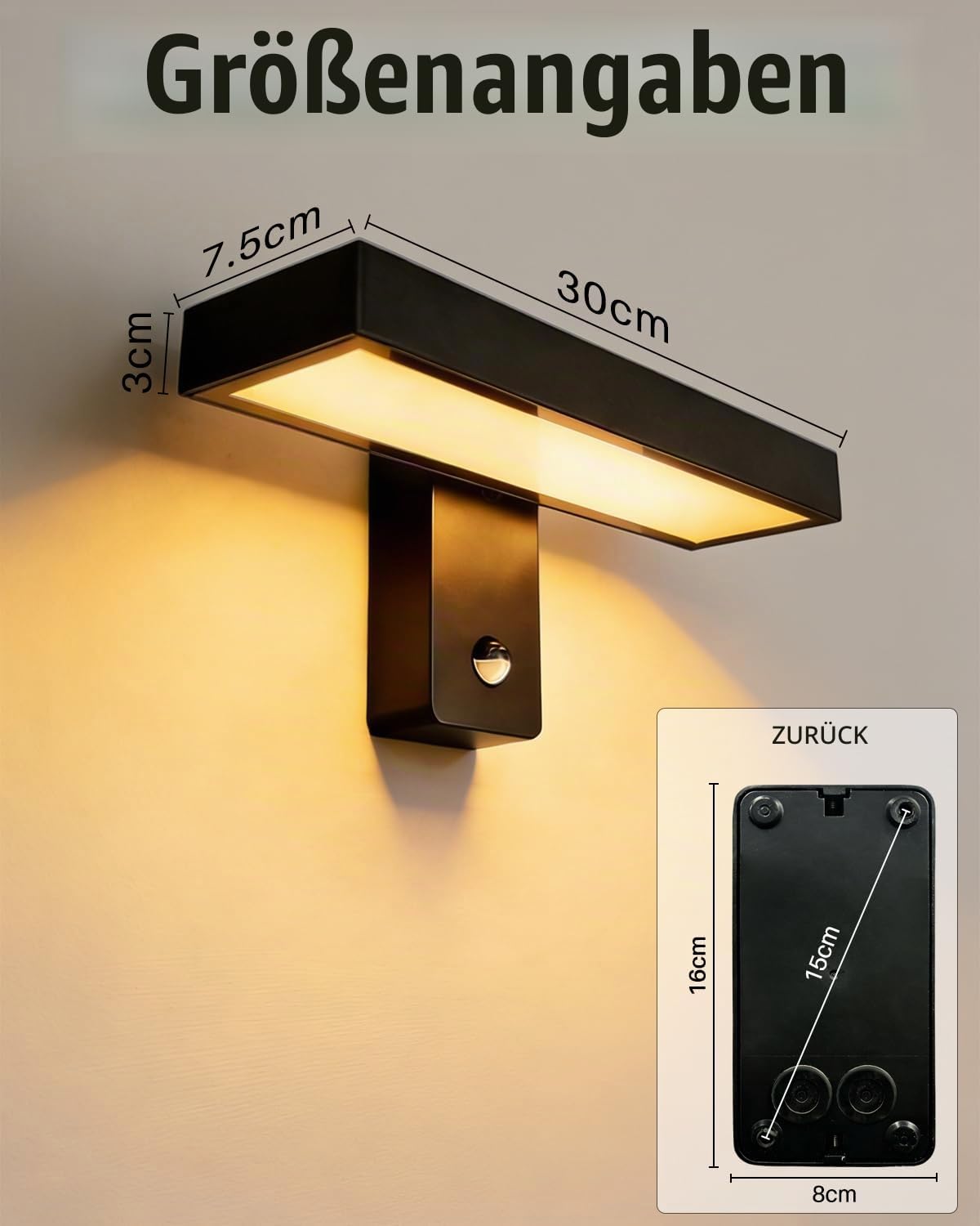 Außenlampe mit Bewegungsmelder, IP65 Aluminium Wandleuchte