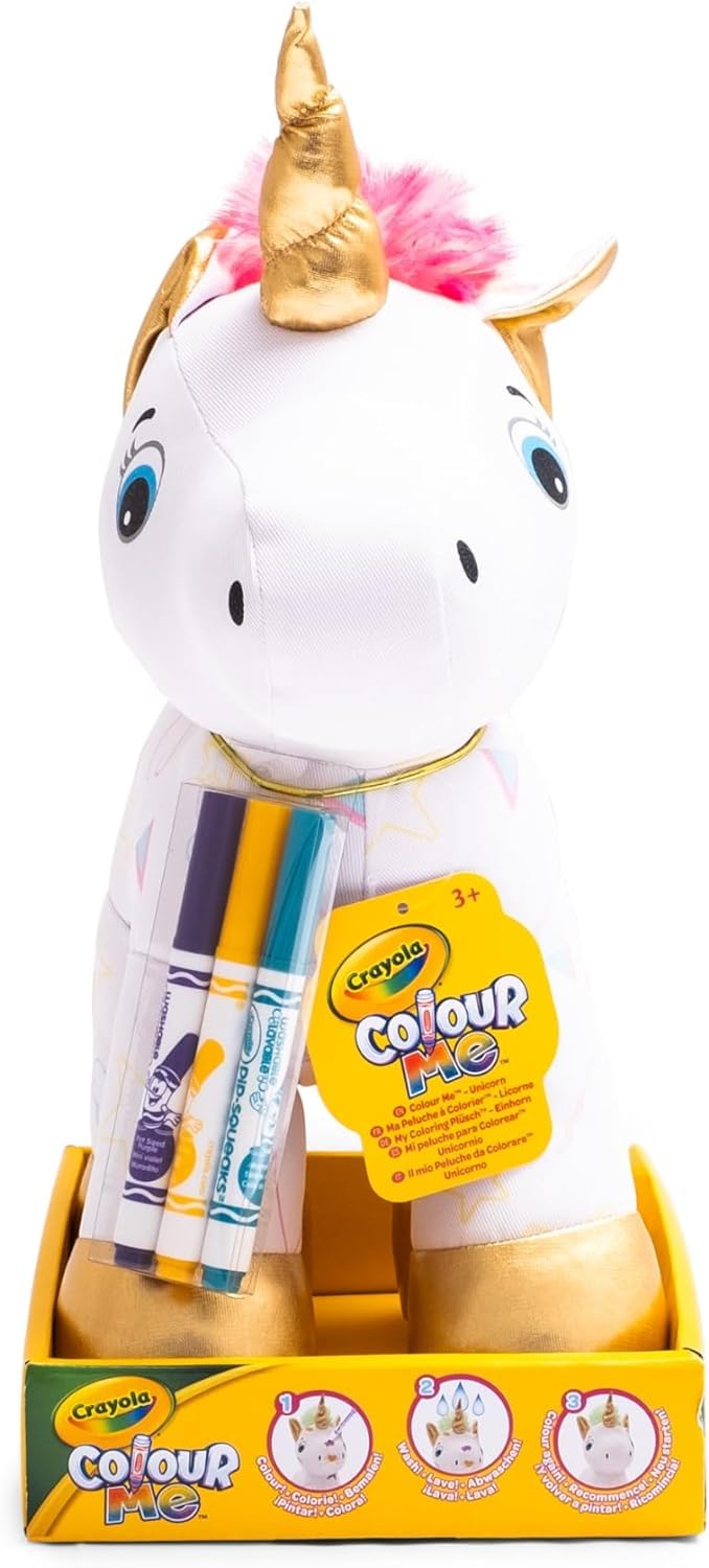 CRAYOLA Colour Me Plush, Peluche Colorabile con 3 Pennarelli, Soggetto Unicorno, attività Creativa e Regalo per Bambini, da 3 Anni, 4026316