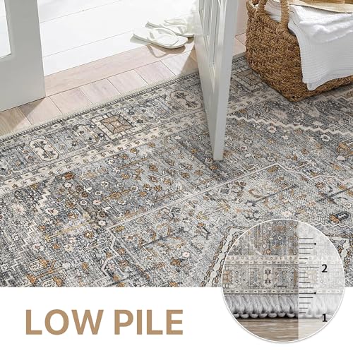 GENIMO 2'6''x10' Non Slip Hallway Runner Rug, Machine Washable, Thin & Low Pile Lightweight for Kitchen, Laundry, Entryway, Bedroom & Living Room, Light Gray