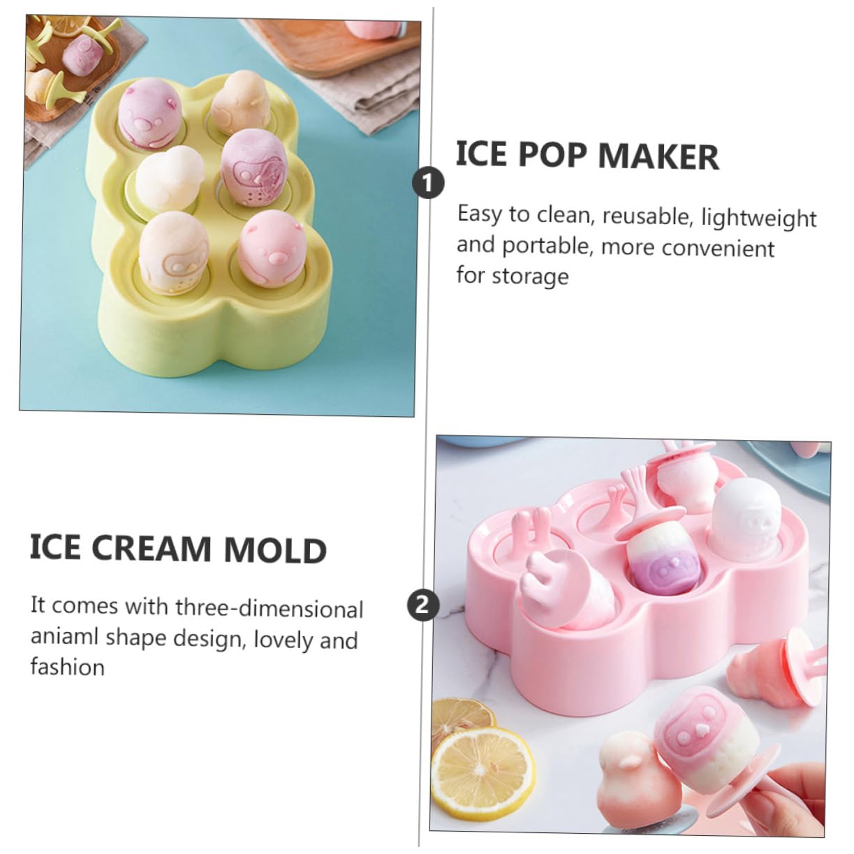 Sets de Moules à Glace en Silicone Réutilisables et Faciles à Nettoyer Lot de 4 Forme Animaux pour Préparation DIY la Maison