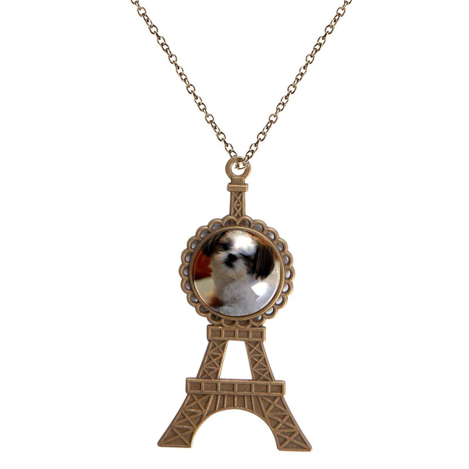 Shih Tzu Dog Puppy Print Necklaces for Women Men, Eiffel Tower Pendant Necklace Jewelry Birthday Anniversary Wife Girls Friends Gift