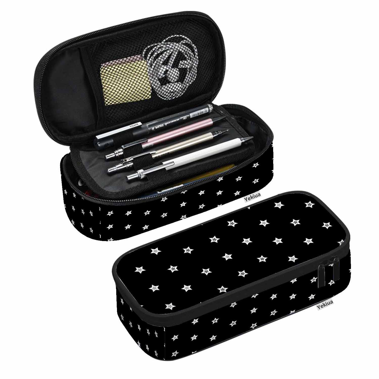 Yekiua Abstract Random Stars Pencil Pouch White Black High Capacity Pencil Case Stationary Bag Cosmetics Bag โ image 1